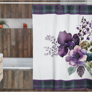 Purple Floral Violet & Vert Douche Plaid Rideau