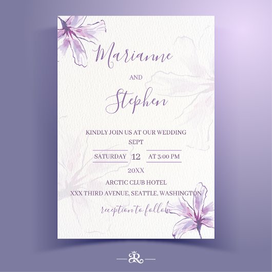 Purple Floral Watercolor Wedding Invitation