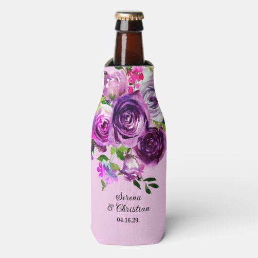 Purple Floral Wedding Flesjeskoeler (Fles Voorkant)