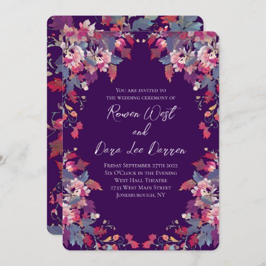 Purple Floral Wedding Invitations Bold Fall (Devant / Derrière)