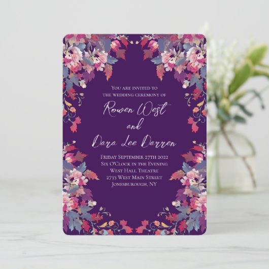 Purple Floral Wedding Invitations Bold Fall (Debout devant)