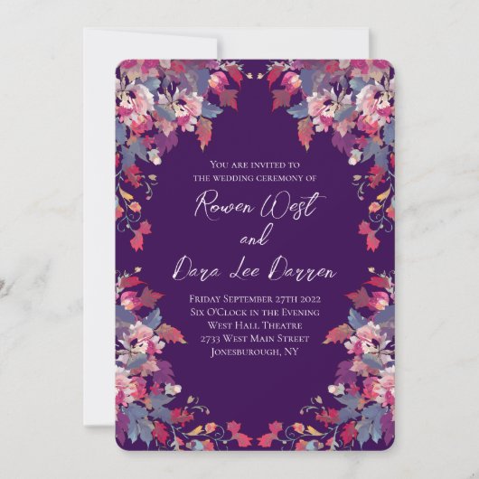 Purple Floral Wedding Invitations Bold Fall (Devant)