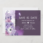 Purple Floral Wedding Save the Date Card (Devant)