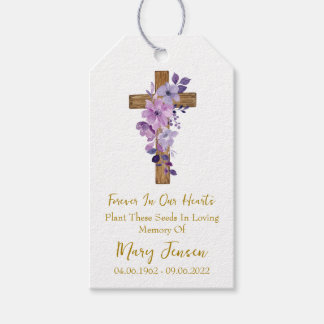Purple flower Cross Memorial Funeral Seed Packet  Cadeaulabel