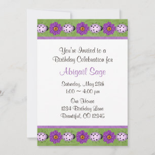 Purple Flower & Ladybug Invitation Anniversaire