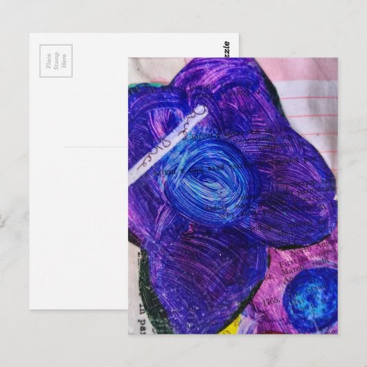 Purple Flower Mixed Media Collage Briefkaart (Voorkant / Achterkant)