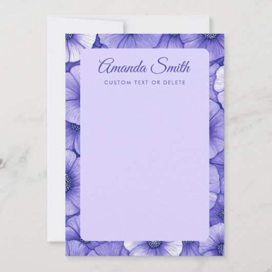 Purple flower pattern border elegant script name notitiekaartje (Voorkant)