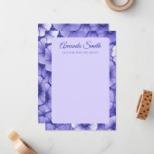 Purple flower pattern border elegant script name notitiekaartje (Voorkant / Achterkant in situ)