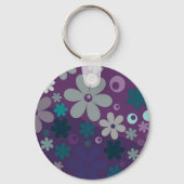 Purple Flower Pattern Cute Personalised Sleutelhanger (Achterkant)