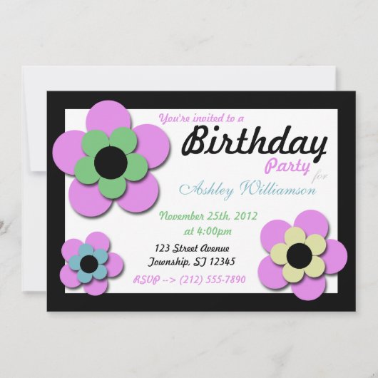 Purple Flower Retro Dazzle Invitations Anniversair (Devant)