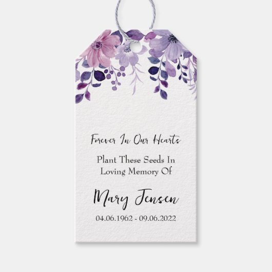 Purple Flower Seed Packet Memorial Funeral  Cadeaulabel (Voorkant)