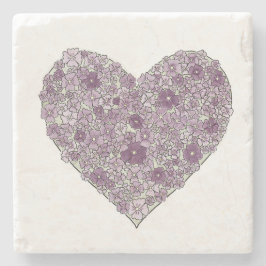 Purple flowered heart coaster stenen onderzetter