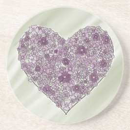 Purple flowered heart round coaster zandsteen onderzetter