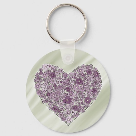 Purple flowered heart round keychain (Voorkant)