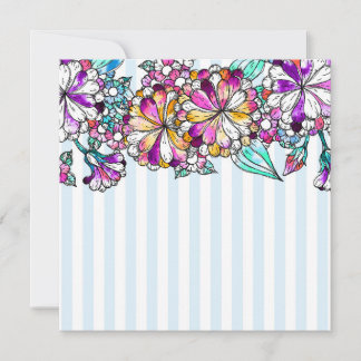 Purple flowers and light blue stripes bedankkaart