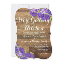 Purple Flowers Barn Wood MAP Weddenschap Invite