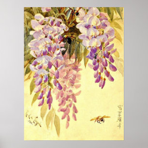 Purple Flowers & bijen Paul de Longpre Poster