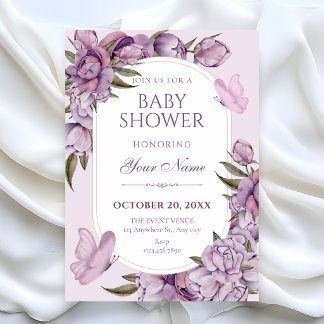 Purple flowers bloom baby shower kaart