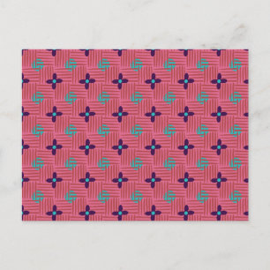 Purple Flowers Blue Sun - Roze Crosshatching Briefkaart