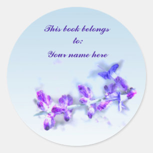 Purple Flowers Bookplaat Ronde Sticker