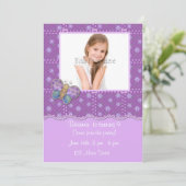 Purple Flowers Butterfly Invitation Kaart (Staand voorkant)