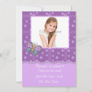 Purple Flowers Butterfly Invitation Kaart