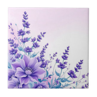 Purple Flowers Ceramic Tile Tegeltje