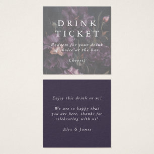 Purple Flowers Drink Ticket Wedding Bar Token Vierkante Visitekaartjes