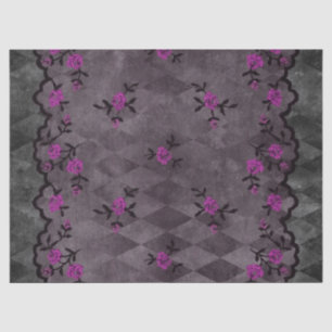 Purple Flowers en Black Faux Lace Decoupage Tissuepapier