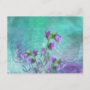 Purple Flowers en Musical Notes Briefkaart