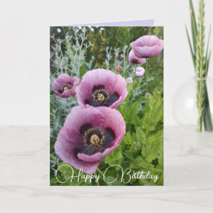 Purple Flowers Floral Poppy Photo Birthday Card Kaart