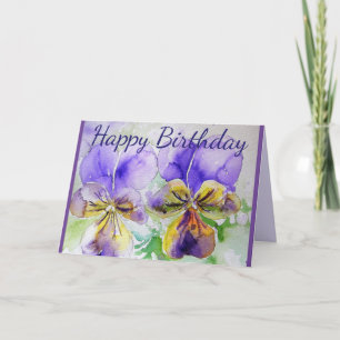 Purple Flowers Floral Waterverf Birthday Card Kaart