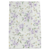 Purple Flowers Gold Stars Moons Baby Shower Medium Cadeauzakje (Achterkant)