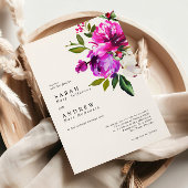 Purple Flowers & Greenery Leaves Modern Wedding Kaart