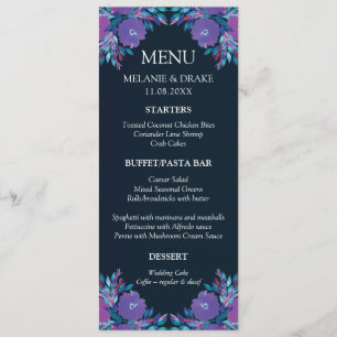 Purple Flowers Handbeschilderde Menu Kaart