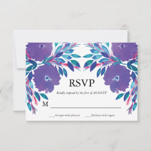 Purple Flowers Handbeschilderde RSVP-kaart Kaart