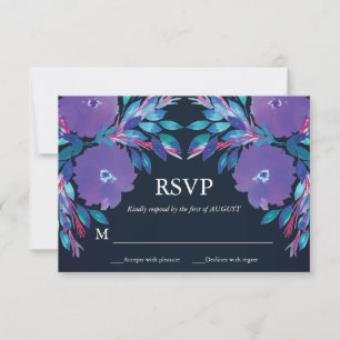 Purple Flowers Handbeschilderde RSVP-kaart Kaart