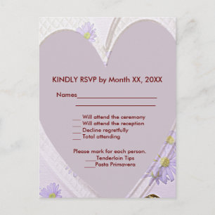 Purple Flowers Heart Weddenschap Dinner RSVP Brief Uitnodiging Briefkaart