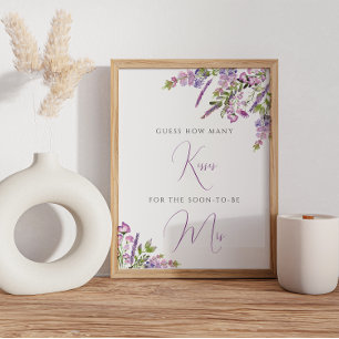 Purple Flowers Hoeveel Kisses ondertekenen Poster