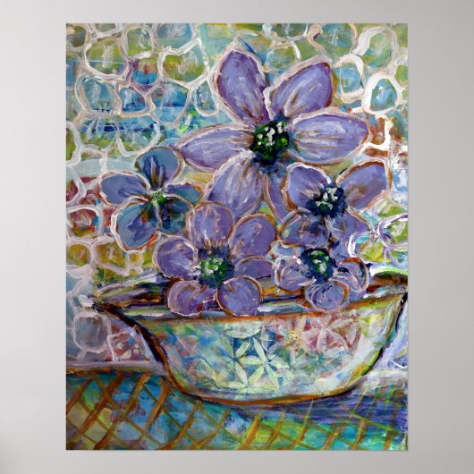 Purple Flowers in een Bowl Impressionisme Print (Voorkant)