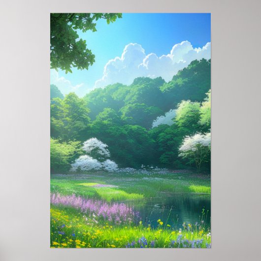Purple Flowers in Forest Clearing Poster (Voorkant)