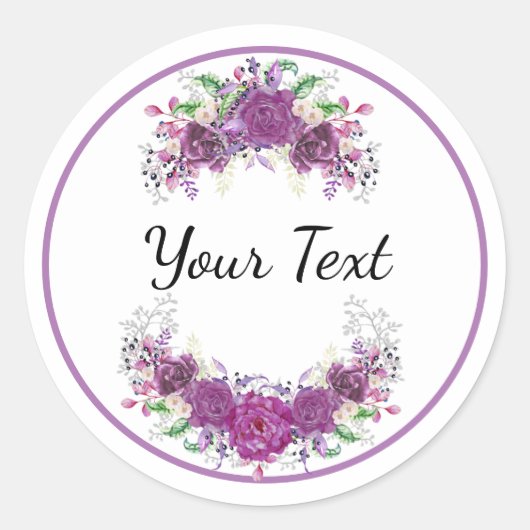 Purple Flowers - Jouw tekst Ronde Sticker (Voorkant)