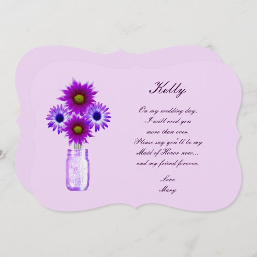 Purple Flowers Mason Jar Maid of Honor Kaart (Voorkant / Achterkant)