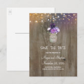 Purple Flowers Mason Jar Rustic Save the Date Aankondigingskaart (Voorkant / Achterkant)