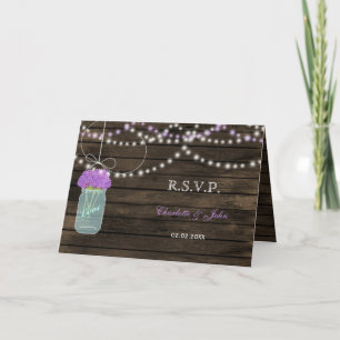 Purple Flowers Mason Jars Barn Wood Weddenschap