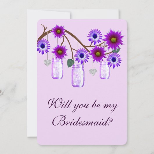 Purple Flowers Mason Jars Bridesmaid Kaart (Voorkant)