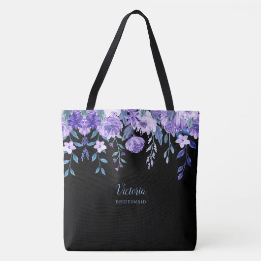 Purple Flowers Monogrammed Canvas tas (Voorkant)