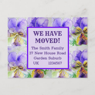 Purple Flowers New Address Briefkaart, we verplaat Briefkaart