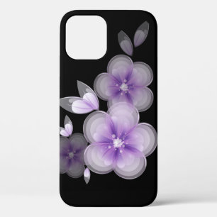 Purple Flowers op Black iPhone 12 Hoesje