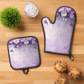 Purple Flowers Oven Mitt & Pot Holder Set (Top down)